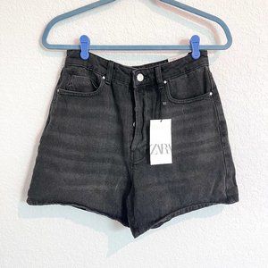 NWT ZARA Mom Short Black High Rise Rigid Denim Short Size 6